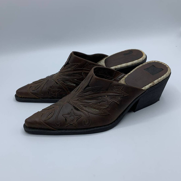 Hot Kiss Slip On Mules Leather Size 8.5 Cowgirl - Picture 4 of 12